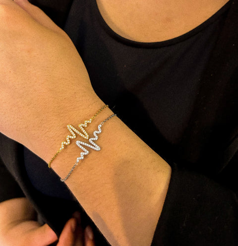 Bracelet battement de coeur en acier inoxydable incrusté pierres de zircon