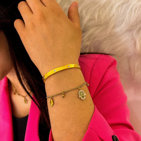 bracelet main de fatima acier inoxydable plaqué or