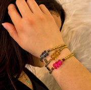 bracelet nounours teddy acier inoxydable plaqué or 