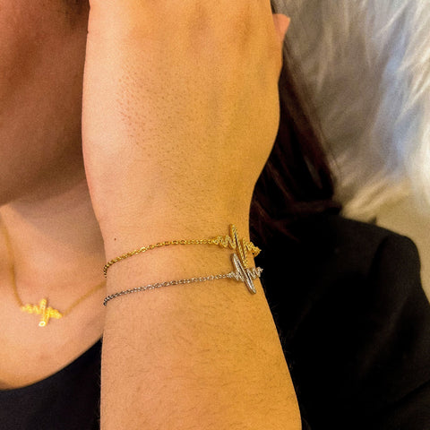 Bracelet battement de coeur en acier inoxydable incrusté pierres de zircon