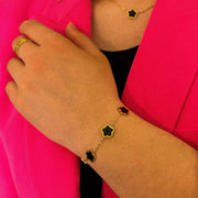 bracelet avec pendentif trèfle en acier inoxydable plaqué or 