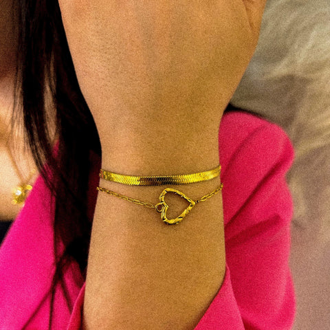bracelet forme coeur acier inoxydable plaqué or 