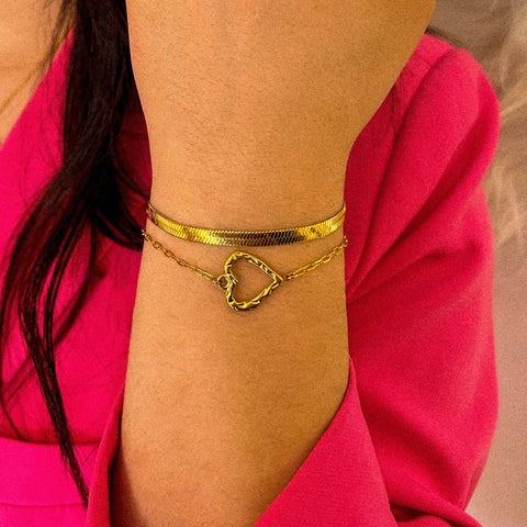 bracelet forme coeur acier inoxydable plaqué or 