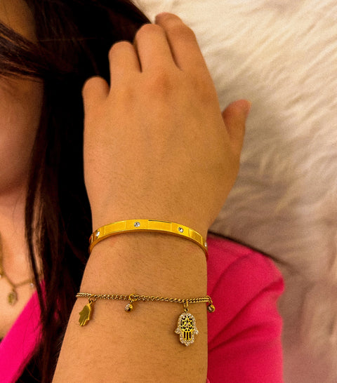bracelet main de fatima acier inoxydable plaqué or