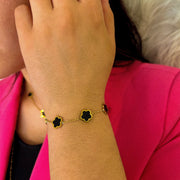 bracelet avec pendentif trèfle en acier inoxydable plaqué or 