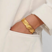 bracelet jonc plume en acier inoxydable plaqué or Fatyna
