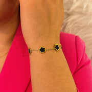 bracelet avec pendentif trèfle en acier inoxydable plaqué or 