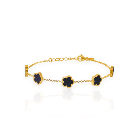 bracelet avec pendentif trèfle en acier inoxydable plaqué or 