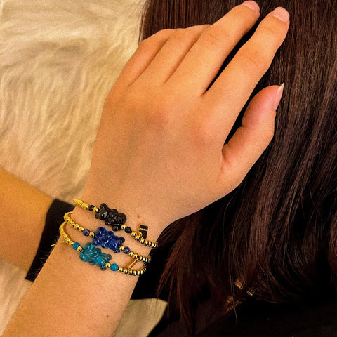 bracelet nounours teddy acier inoxydable plaqué or 