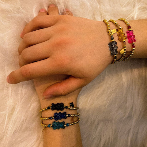 bracelet nounours teddy acier inoxydable plaqué or 