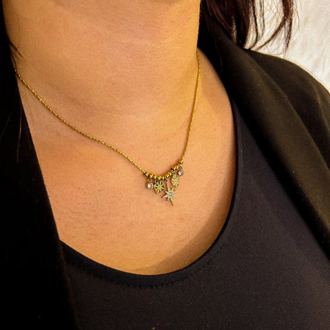 collier plaqué or soleil et étoile