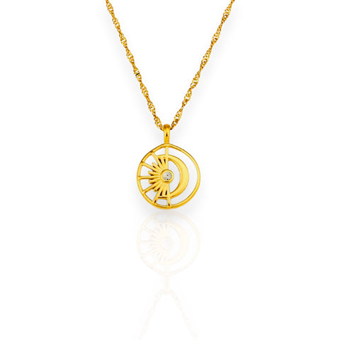 Collier lune et soleil en acier inoxydable plaqué or