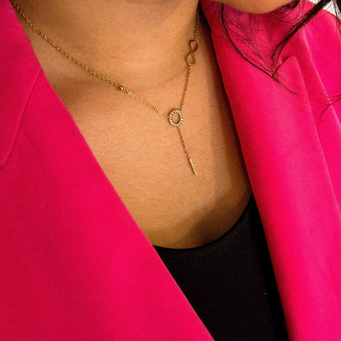 collier pendentif infini & anneaux acier inoxydable plaqué or