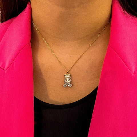 collier nounours ours plaqué or acier inoxydable