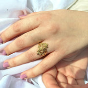bague fleur acier inoxydable plaqué or