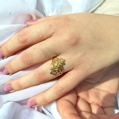 bague fleur acier inoxydable plaqué or