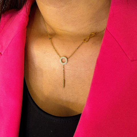 collier pendentif infini & anneaux acier inoxydable plaqué or