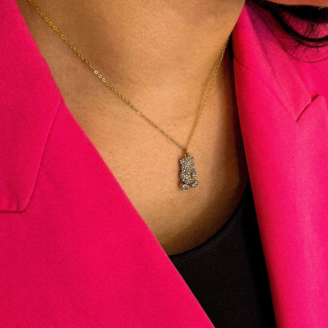 collier nounours ours plaqué or acier inoxydable