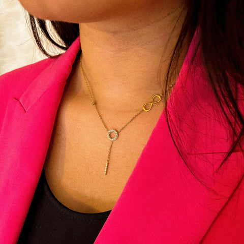 collier pendentif infini & anneaux acier inoxydable plaqué or
